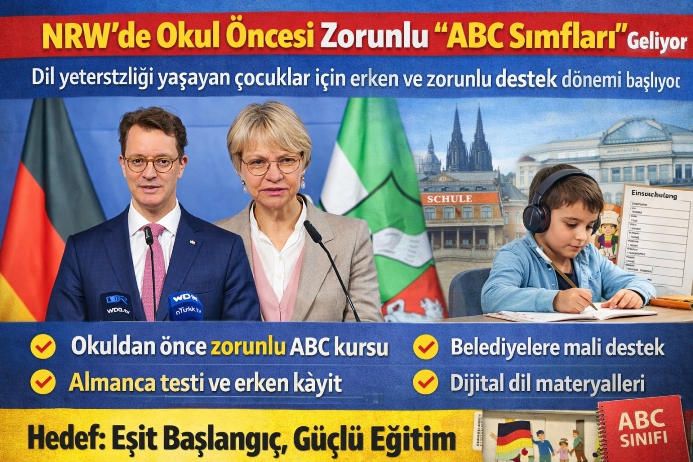 NRW’de Okul Öncesi Zorunlu “ABC Sınıfları” Geliyor
